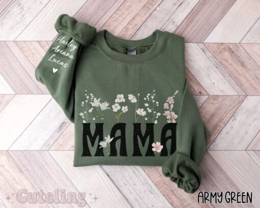 personalized mama est sweatshirt with kids names on sleeve for mothers day birthday gift unique new mom apparel