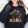 Personalized Mama Est Sweatshirt with Kids Names on Sleeve for Mothers Day Birthday Gifts Unique Wildflowers Design