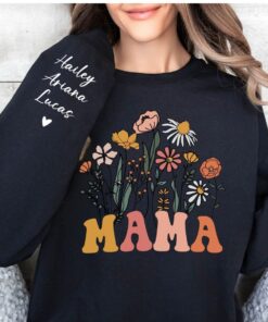 personalized mama est sweatshirt with kids names on sleeve for mothers day birthday gifts unique wildflowers design o2xkc