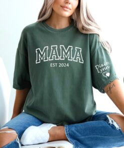 personalized mama shirt with kid name on sleeve custom mom shirt for mothers day pregnancy announcement gifts 8f8wz