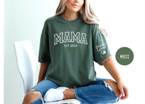 personalized mama shirt with kid name on sleeve custom mom shirt for mothers day pregnancy announcement gifts 8f8wz