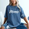 personalized mama shirt with kids name on sleeve custom mom life shirt for mothers day and new mom announcement p71tc