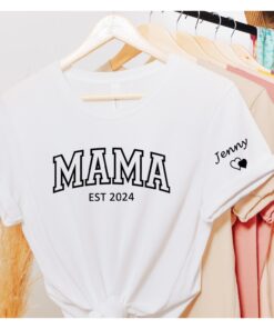 personalized mama shirt with kids name on sleeve custom mom shirt for mothers day and pregnancy announcement 6saan