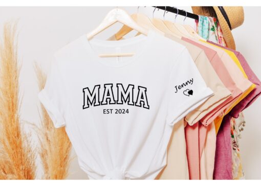 personalized mama shirt with kids name on sleeve custom mom shirt for mothers day and pregnancy announcement 6saan