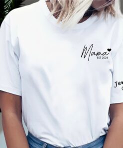 personalized mama shirt with kids name on sleeve for new moms mothers day gift pregnancy announcement cute mom t shirt sohlo