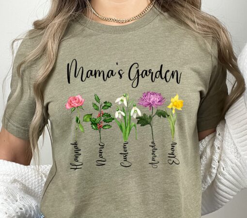 personalized mama shirt with kids names and birth month flowers unique mothers day gift custom mom t shirt