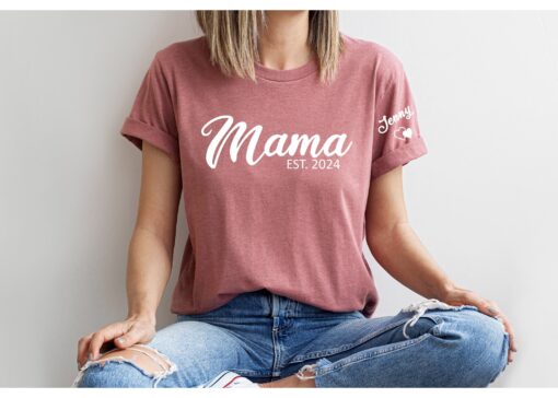 personalized mama shirt with kids names on sleeve for new moms pregnancy announcement mothers day gift tokfh
