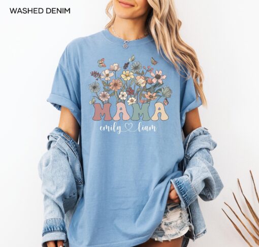 personalized mama shirt with kids names wildflowers t shirt custom mothers day gift cute mom life shirt rz8ea