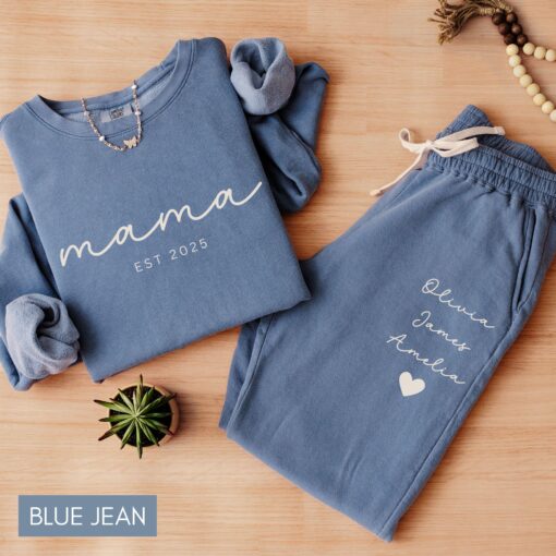 personalized mama sweatshirt and sweatpants set with kid names for mothers day comfortable custom mom outfit