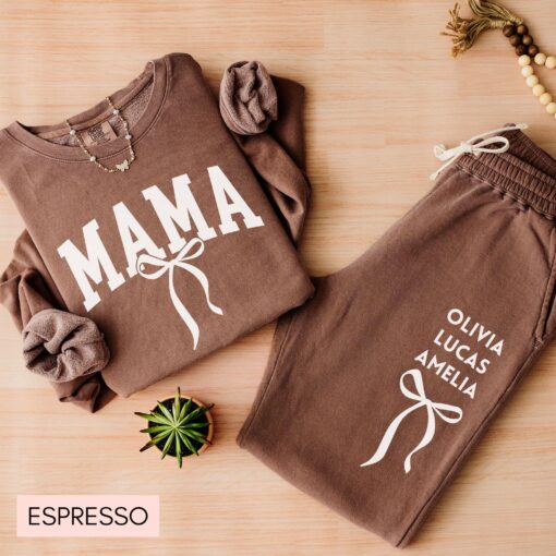 personalized mama sweatshirt and sweatpants set with kid names for mothers day gift comfortable custom mom outfit bhzrk