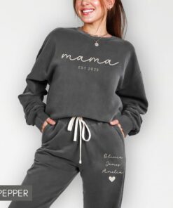 personalized mama sweatshirt and sweatpants set with kid names for mothers day unique mom life outfit guzs3