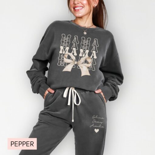 personalized mama sweatshirt and sweatpants set with kids names for mothers day unique mom life outfit ptcaj