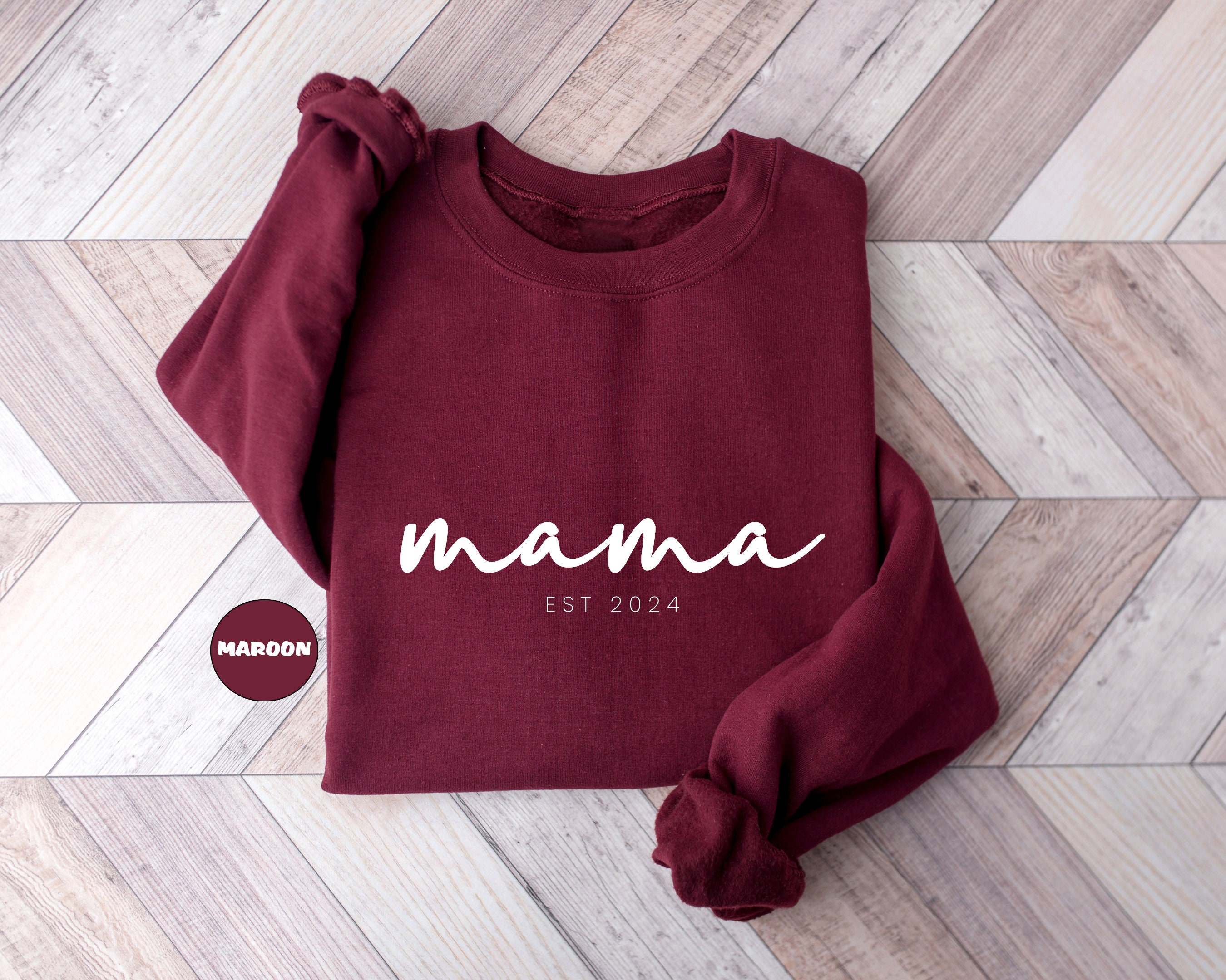 personalized mama sweatshirt custom mom shirt with est date cute new mom outfit for baby announcement happy mothers day jy8tv scaled