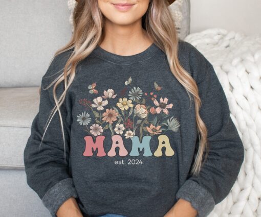 personalized mama sweatshirt wildflowers crewneck custom gift for new mom mothers day shirt est 2024 best mom shirt ellsz