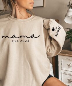 personalized mama sweatshirt with kids name on sleeve for mothers day gift new mom pregnancy announcement n1zm7