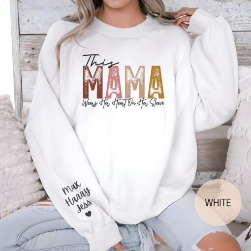 personalized mama sweatshirt with kids names custom heart on sleeve design for mothers day gift and mom life tfwdm