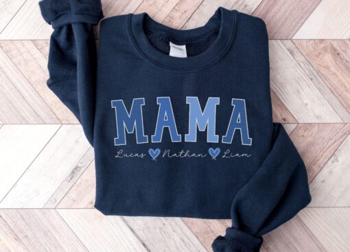 personalized mama sweatshirt with kids names custom mothers day gift unique mom sweatshirt for mom life and family smfo9
