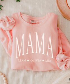 personalized mama sweatshirt with kids names custom mothers day shirt cute mom life crewneck sweater for moms 6tttc