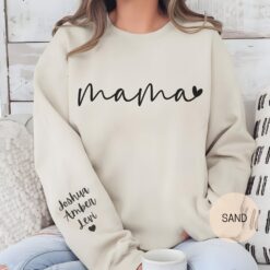 personalized mama sweatshirt with kids names on sleeve custom crewneck for mothers day unique mom gift s3c3i