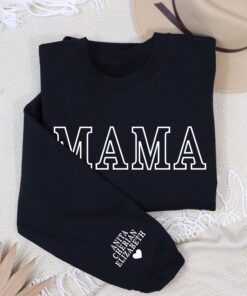 personalized mama sweatshirt with kids names on sleeve custom mom crewneck best mom ever shirt for mothers day wjjzn