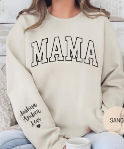 personalized mama sweatshirt with kids names on sleeve custom mom crewneck sweater unique mothers day gift idea w1ogc