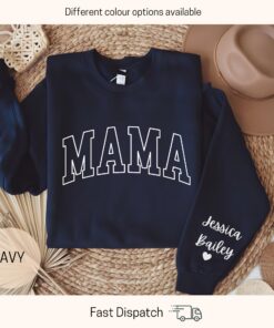 personalized mama sweatshirt with kids names on sleeve custom mom crewneck sweater unique mothers day gift idea zsoqc