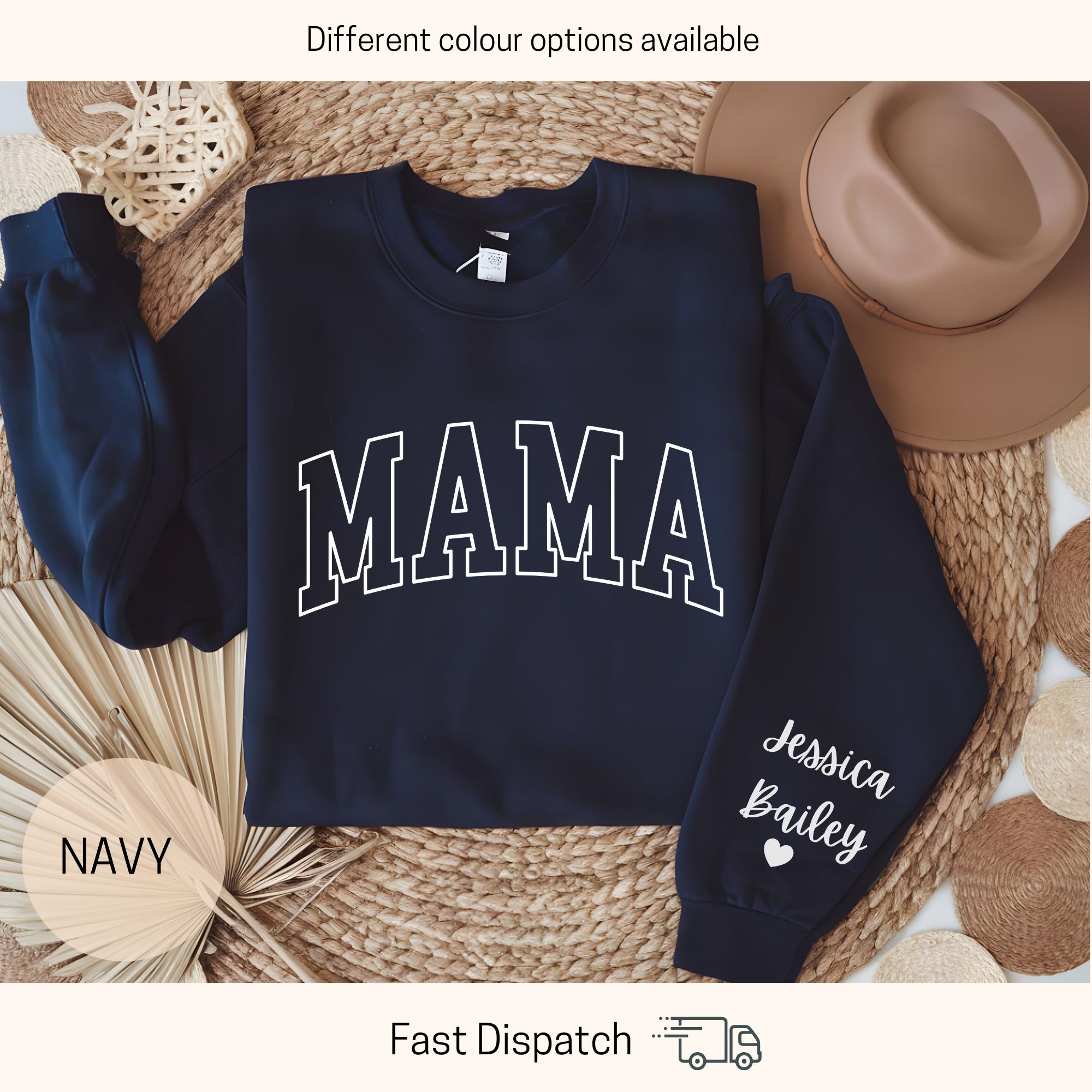 personalized mama sweatshirt with kids names on sleeve custom mom crewneck sweater unique mothers day gift idea zsoqc