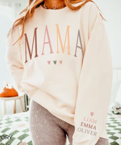 personalized mama sweatshirt with kids names on sleeve for mothers day custom mom shirt unique gift idea 0ilir