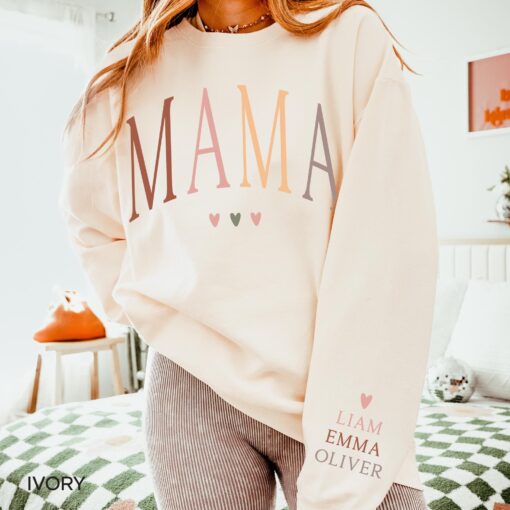 personalized mama sweatshirt with kids names on sleeve for mothers day custom mom shirt unique gift idea 0ilir