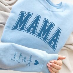 personalized mama sweatshirt with kids names on sleeves cute mom shirt for mothers day unique custom mom gift 6pyz1 scaled