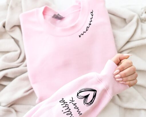 personalized mama t shirt with kids name on sleeve custom mother sweatshirt ideal for mothers day or christmas gift