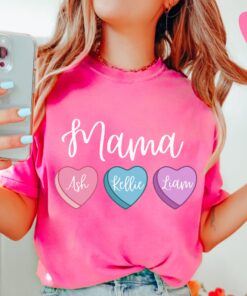 personalized mama valentines day shirt with kids names cute pink mom life tee for mothers day and valentines day bpqrq