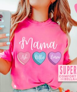 personalized mama valentines day shirt with kids names cute pink mom t shirt for valentines day heart design bp8pm