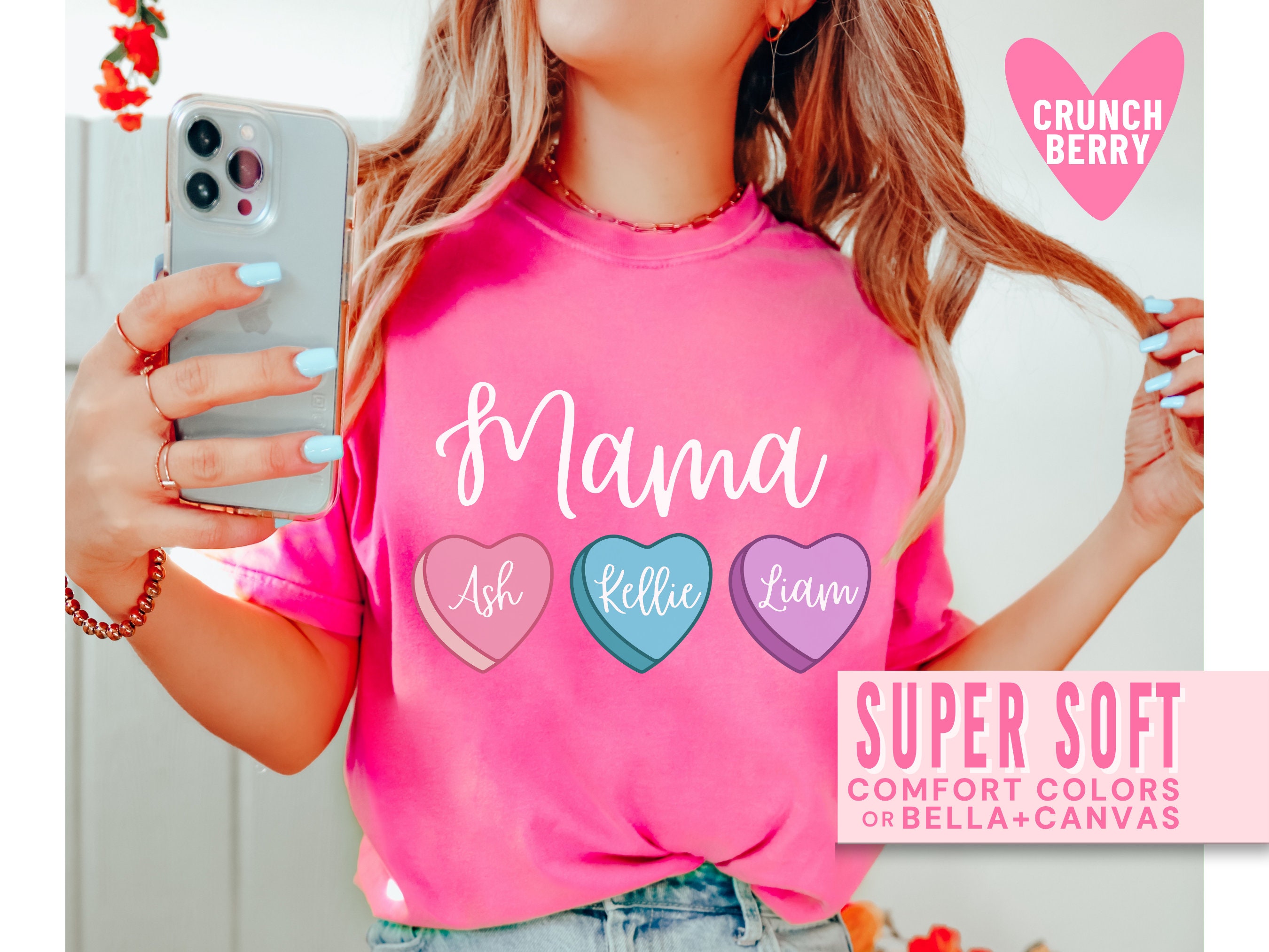 personalized mama valentines day shirt with kids names cute pink mom t shirt for valentines day heart design bp8pm scaled