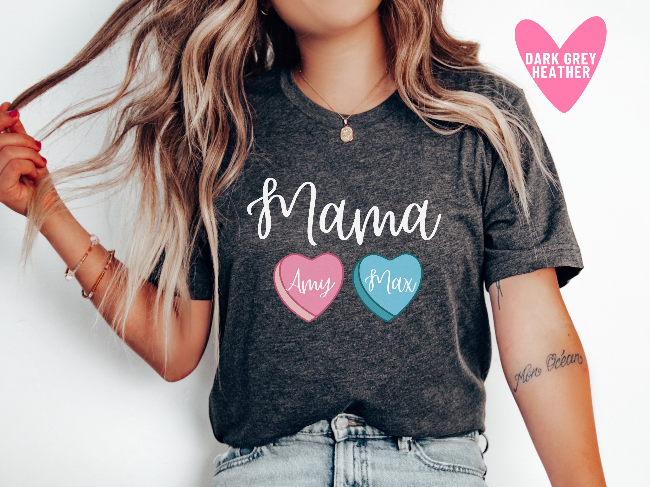 personalized mama valentines day shirt with kids names cute pink mom t shirt for valentines day heart design tb8xi scaled