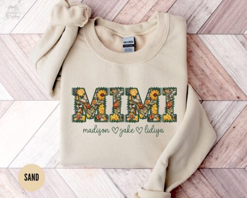 personalized mimi sweatshirt with grandkids names sunflower floral crewneck custom grandma gift for mothers day or christmas iegmr
