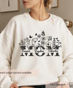 personalized mom flower shirt with custom names and monogram for mothers day birthday gifts for moms with kids names b0hwc