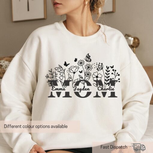 personalized mom flower shirt with custom names and monogram for mothers day birthday gifts for moms with kids names b0hwc