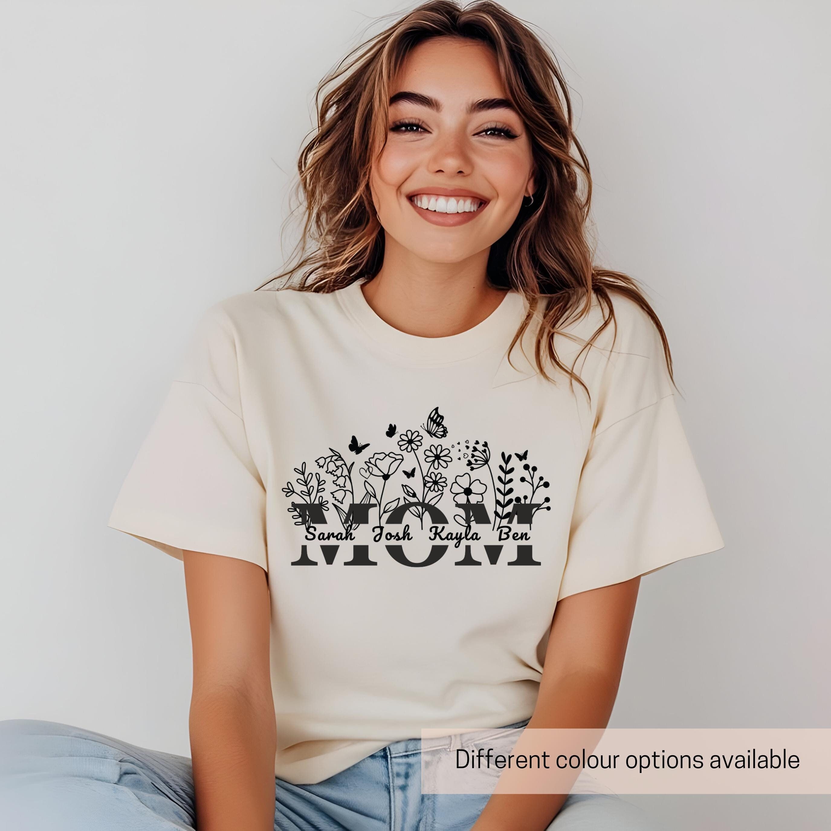 personalized mom flower shirt with custom names cute mom t shirt for mothers day birthday gift with kids names monogram krhie scaled