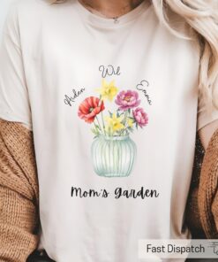 personalized mom shirt with birth flowers and kids names custom mothers day tee for moms birthday vomgm