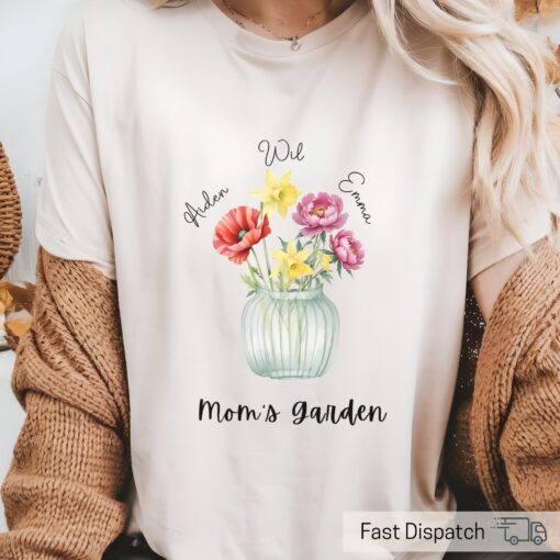 personalized mom shirt with birth flowers and kids names custom mothers day tee for moms birthday vomgm