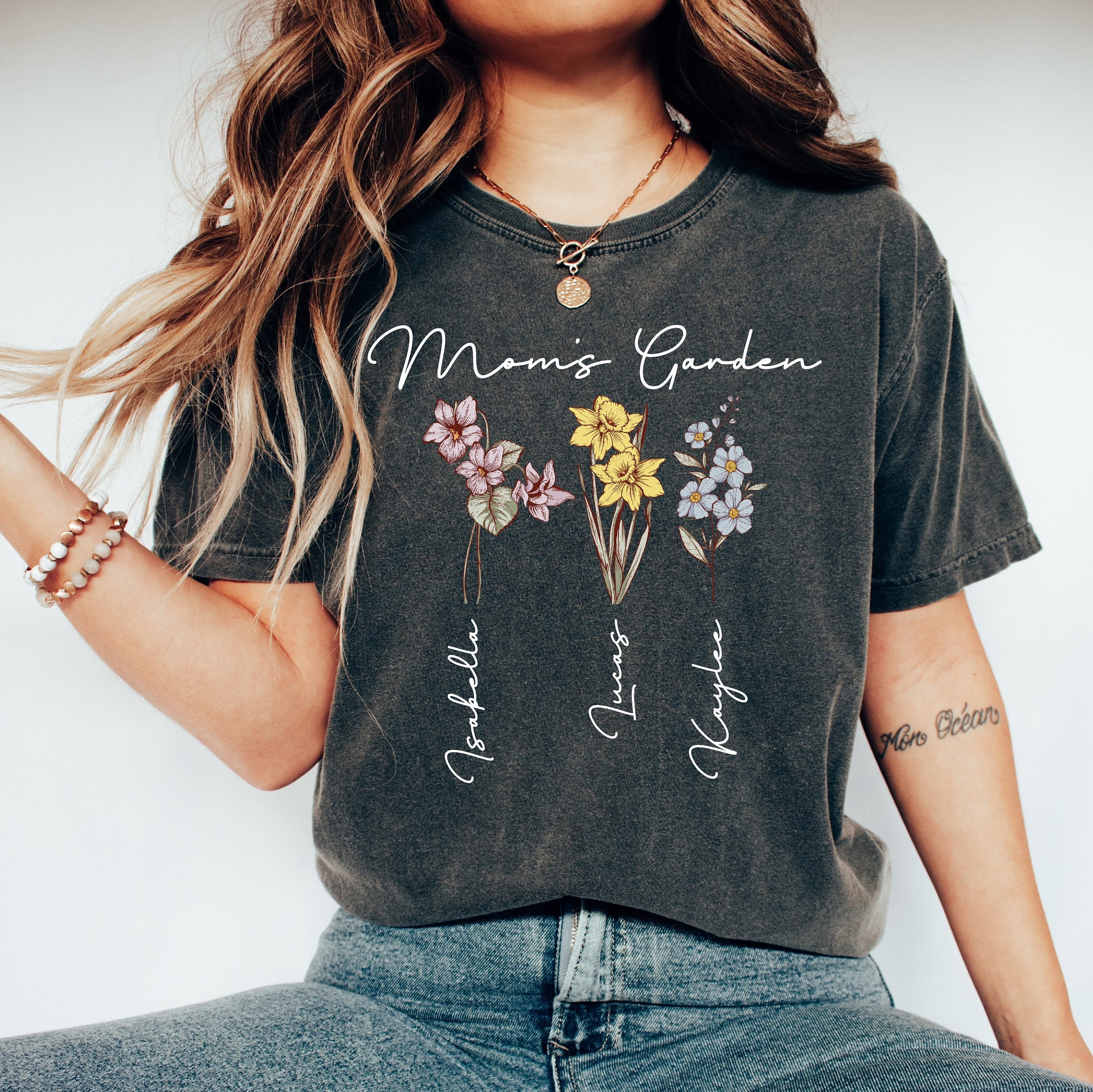 personalized mom shirt with birth month flowers and kids names unique mothers day gift for mom birthday yeh5i