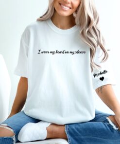 personalized mom shirt with kids name on sleeve funny mama shirt i wear my heart on my sleeve new mom gift 3z2nm