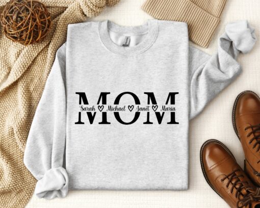 personalized mom sweatshirt with custom names for mother and children family matching shirt ideal for mothers day gifts azjm2