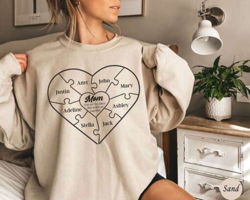 personalized mom sweatshirt with kids names custom mama shirt for mothers day unique puzzle piece design grandma sweater 5q4nm