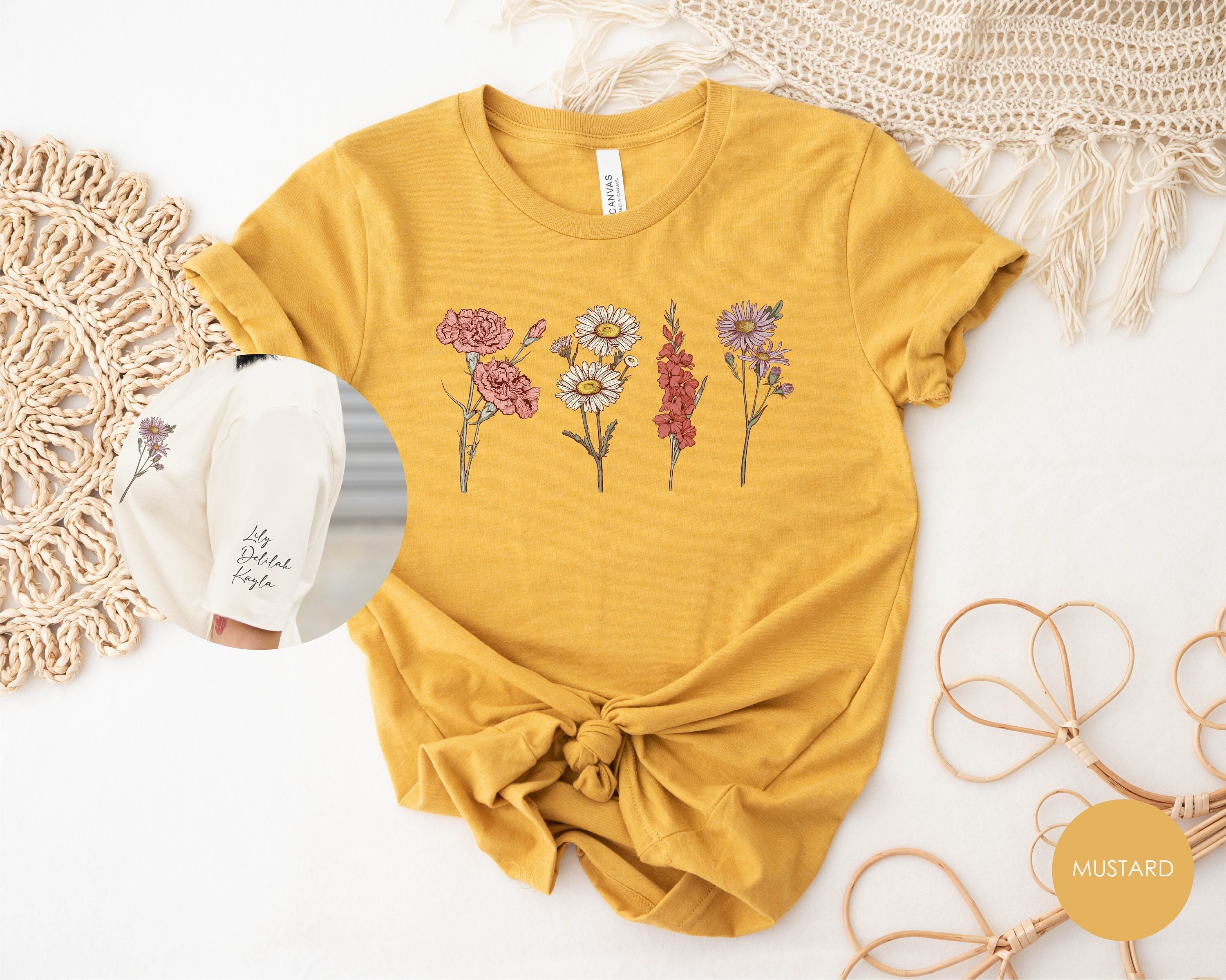 personalized mothers day shirt with birth month flower design and sleeve names custom floral mom t shirt for unique mama gifts hy96s scaled