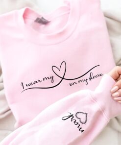 personalized mothers day t shirt and sweatshirt with kids names on sleeve i wear my heart on my sleeve mom shirt lxbd5