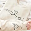 personalized mothers day t shirt and sweatshirt with kids names on sleeve i wear my heart on my sleeve mom shirt uwk2a