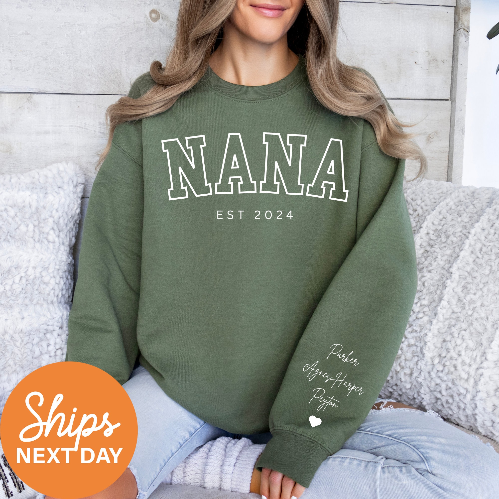 personalized nana sweatshirt with kids names custom nana established 2024 pregnancy announcement gift idea bwsyo