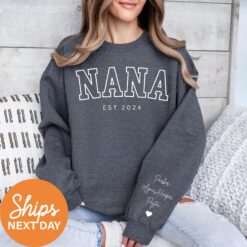 personalized nana sweatshirt with kids names custom nana established 2024 pregnancy announcement gift idea rho6x